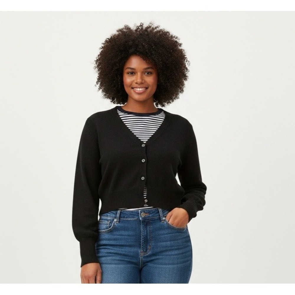 Free Assembly Womens Cardigan Size L Black V-Neck Ribbed 90s Lightweight Sweater
